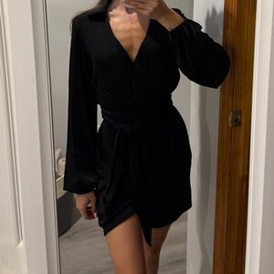 Black Long Sleeve Wrap Dress